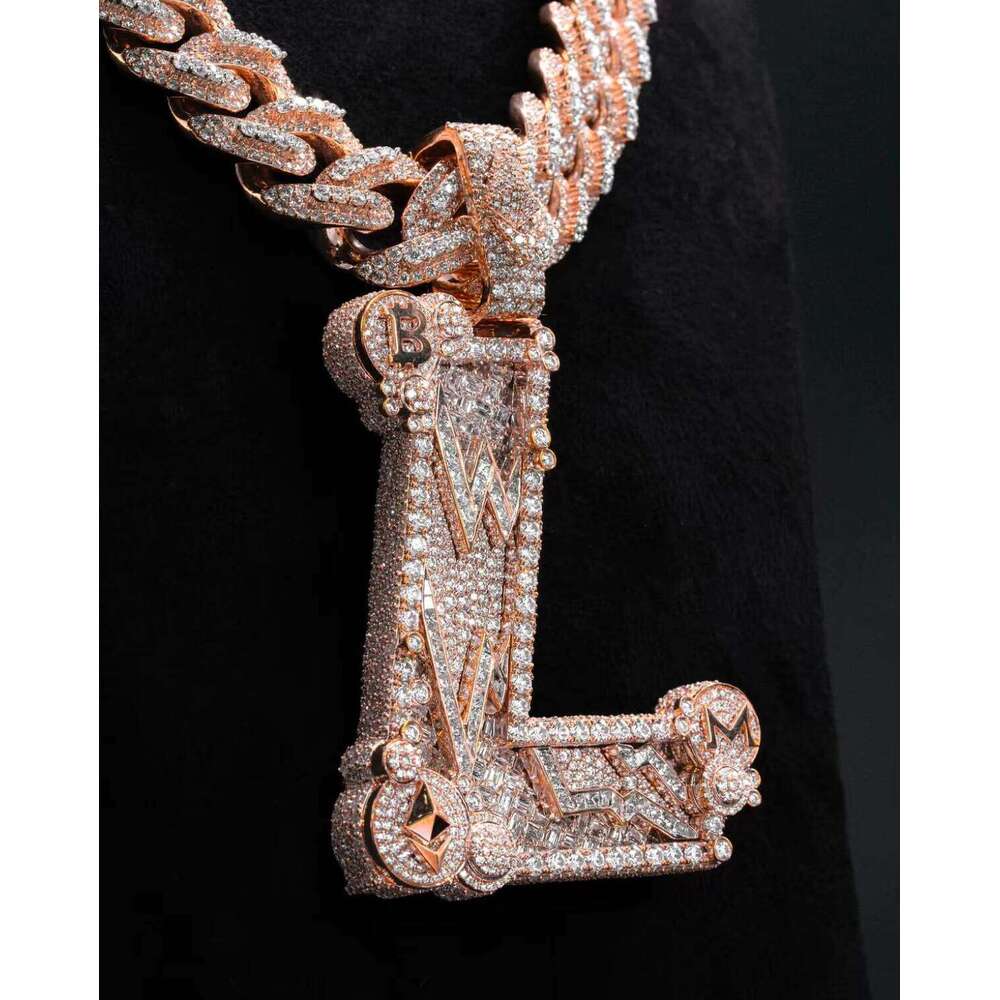 2025 New 9K- Gold Custom Zawieszka Letter L Pendant CVD Lab Grown Dia Cuban Chain for Men with IGI 30% Deposit