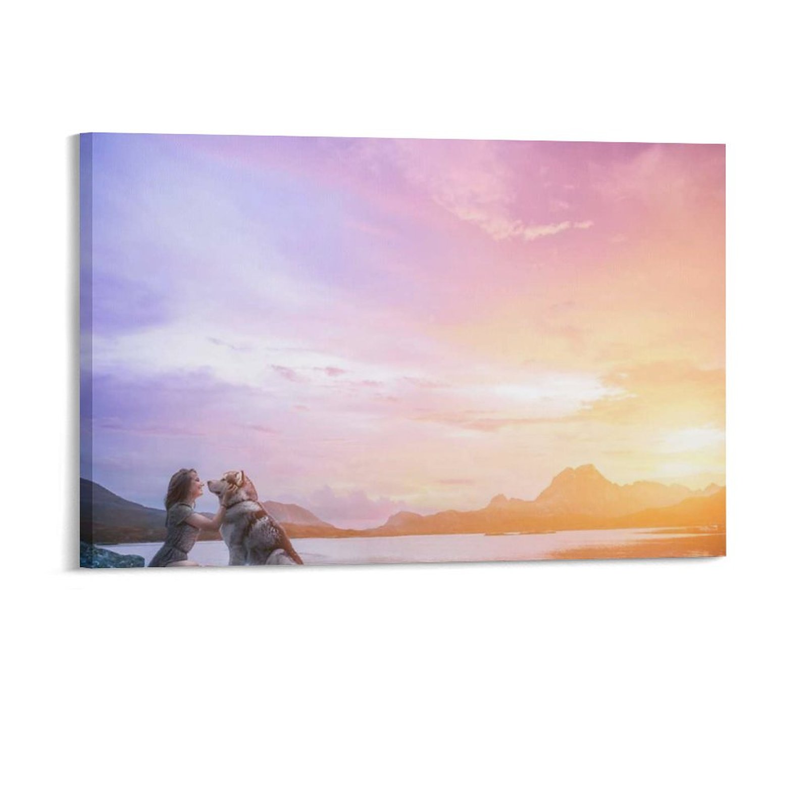 Wall Art Hanging Picture-Rectangle Animal Pet Dog Loves Frame-style Canvas Prints Wall Painting Decor Print Picture Paintings for Living Room Gift For