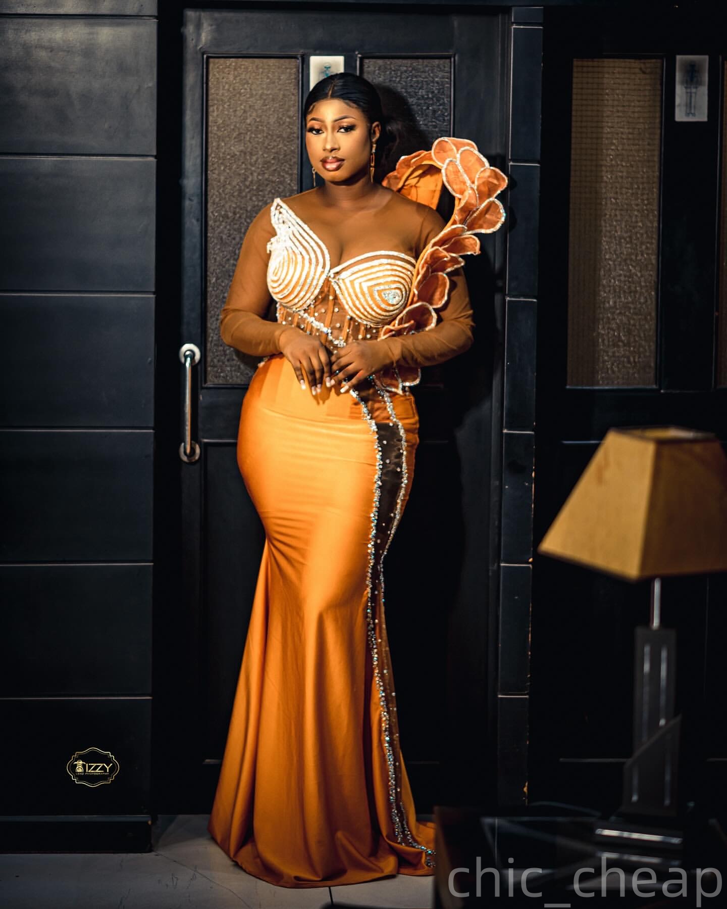 Mermaid Orange Plus Size Prom Dresses 2025 Crystals Florals Satin Illusion Evening Formal Party Second Birthday Engagement Gowns Dress For Special Occ