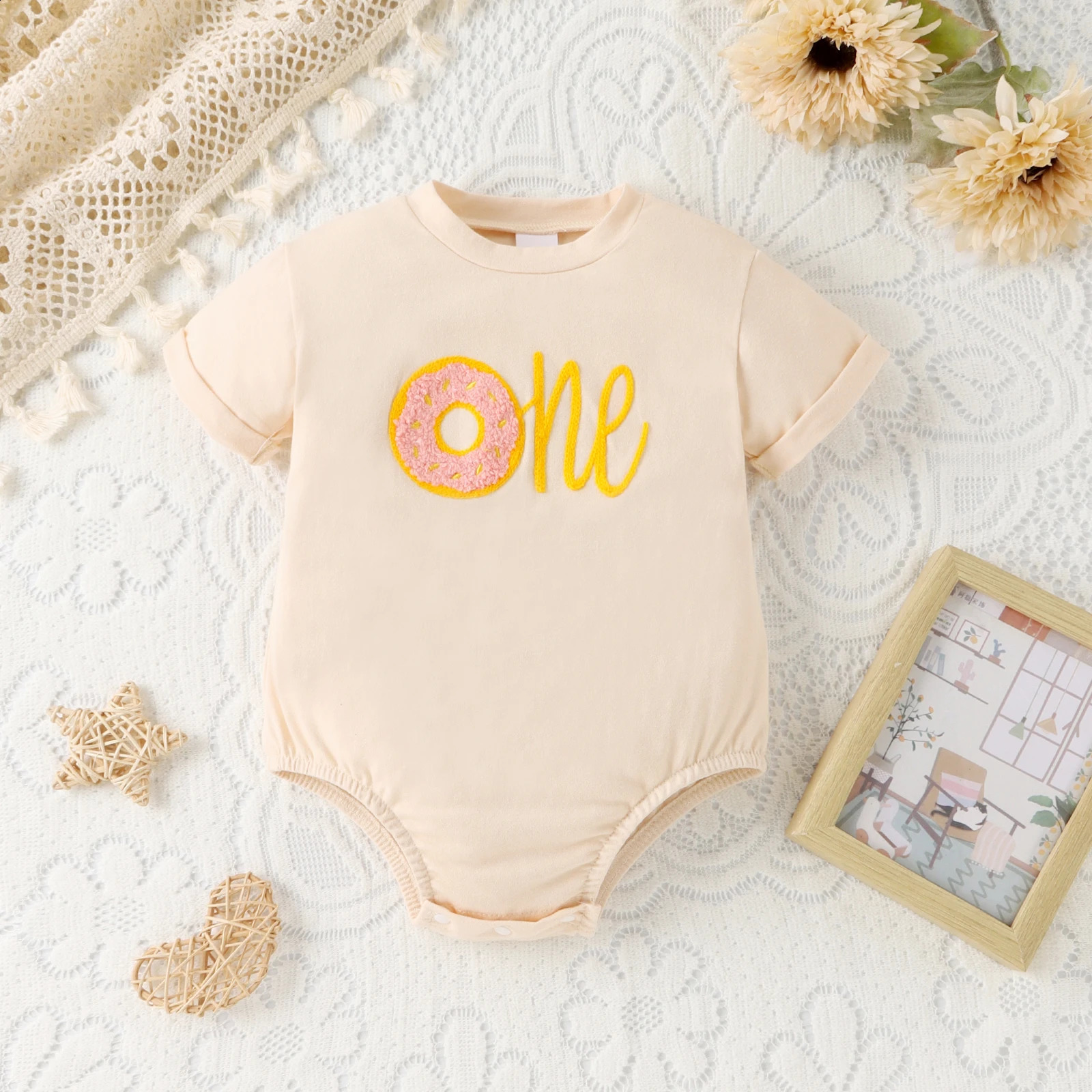 Summer 02 Year Old Baby Soft And Comfortable Simple Beautiful Apricot Clothes One Towel Embroidery 250517z