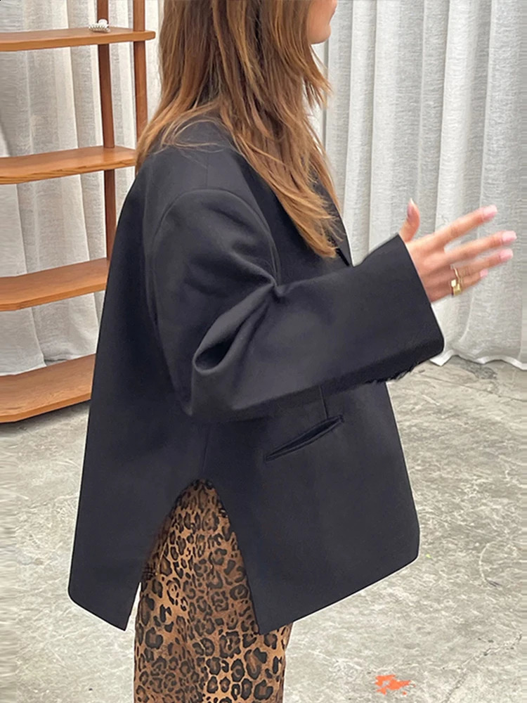 Spring Suit Jacket For Women Casual Lapel Loose Long Sleeve Single Button Office Lady Coat Chic Split Oversized Blazer 250522