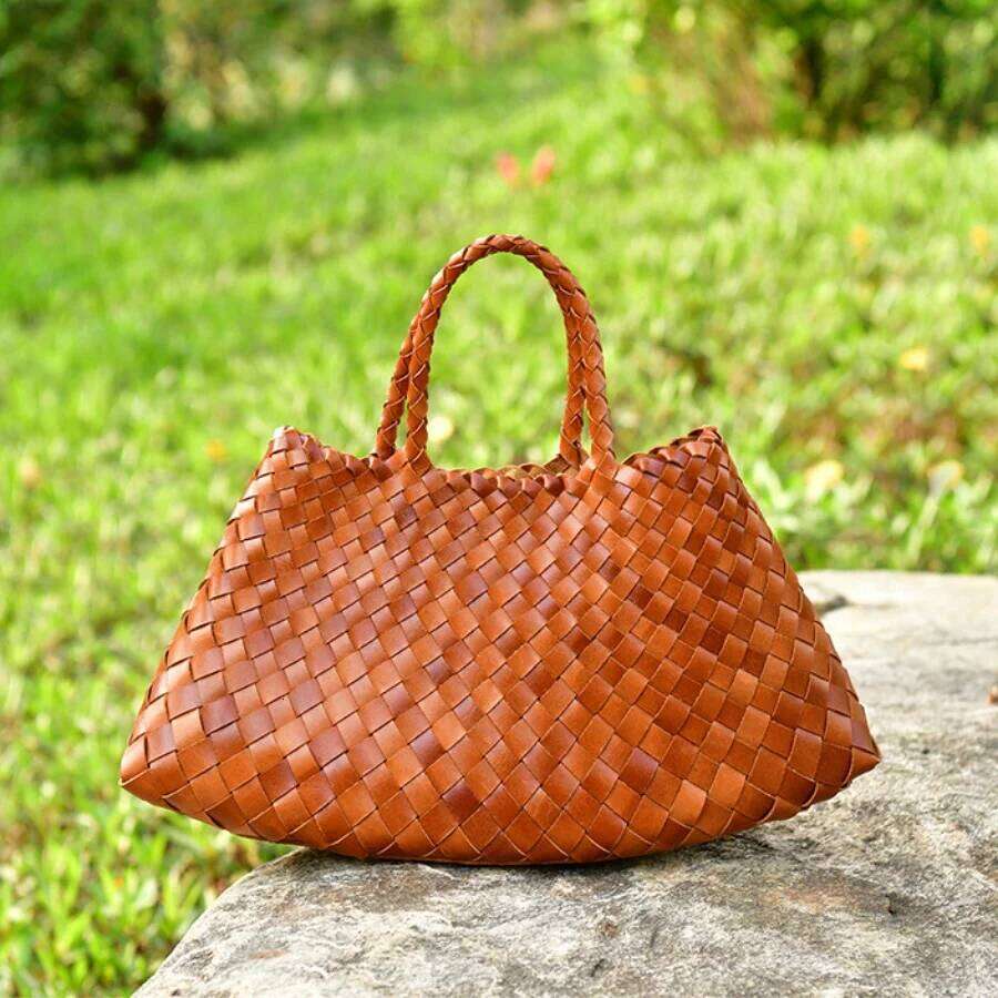 New designer Handmade Women's Tote Genuine Cowhide Basket Purse French Style Shoulder Bag High Quality Dragon Woven Genuinue Leather