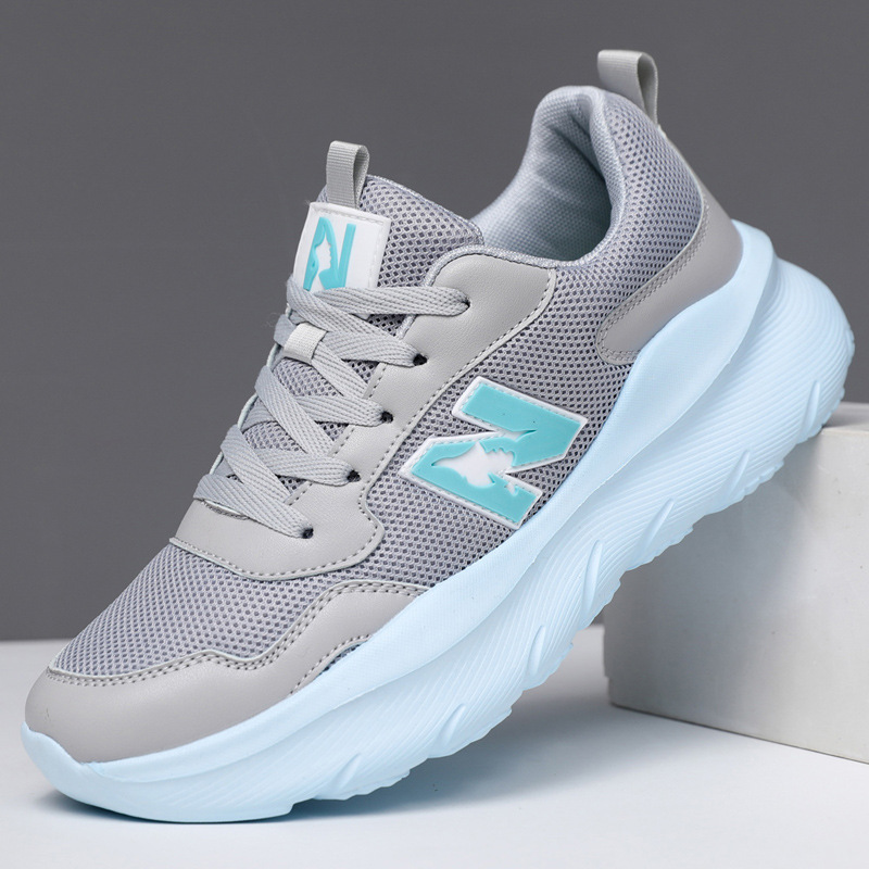 Unisex New Design Fashion Mesh Breathable Trendy Shoes Men Comfortable Low Top Running Shoes Casual Sports Sneakers All black Grayish blue Light purpl