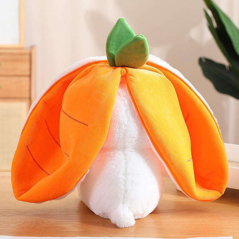 DHGadget 2-in-1 Reversible Bunny Strawberry Carrot Pillow Cute Long Ear Plush Toy Doll for Kids & Home Decor