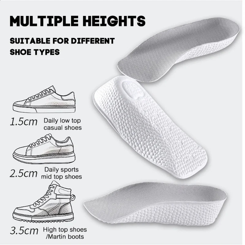 1.5-3.5CM Invisible Height Increasing Insole Orthopedic Arch Support Insole Soft Elastic Light Weight for Men Women Shoes Pads 250521