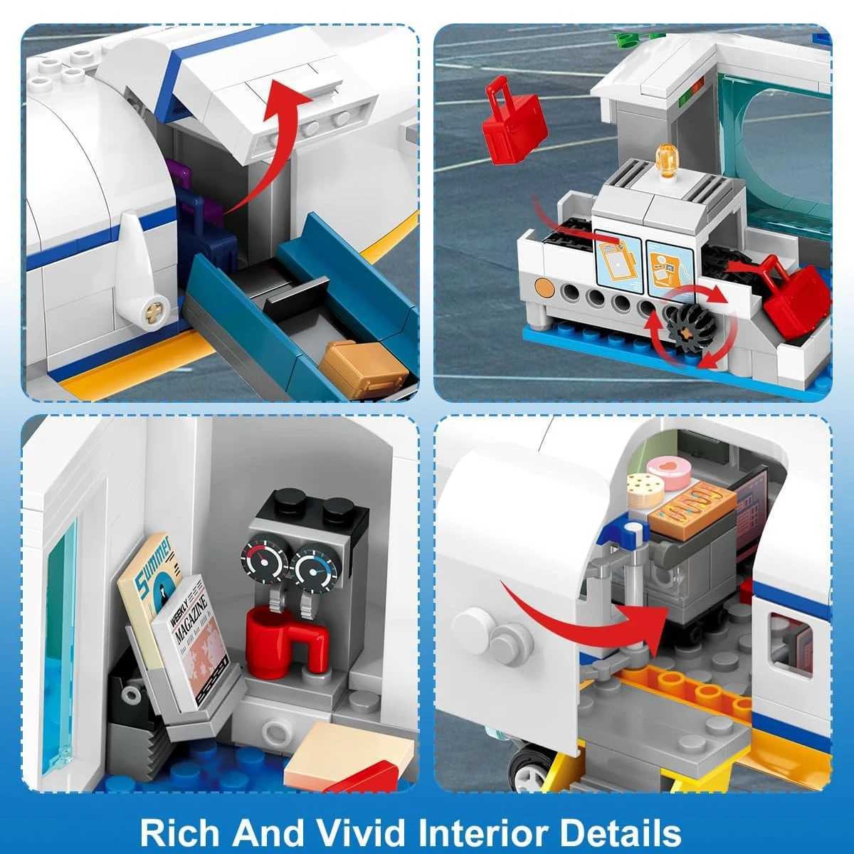 HOGOKIDS Airplane Building Set with LED Plane Building Blocks with Airport Terminal Luggage Trailer Toys Gifts for Kids Age 6+ W250522