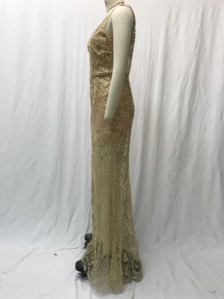 Shiny Sequin V Neck Maxi Dresses Women Elegant Slimming Backless Short Sleeved Long Dress Lady Gold Silver Party Evening Robes M250522