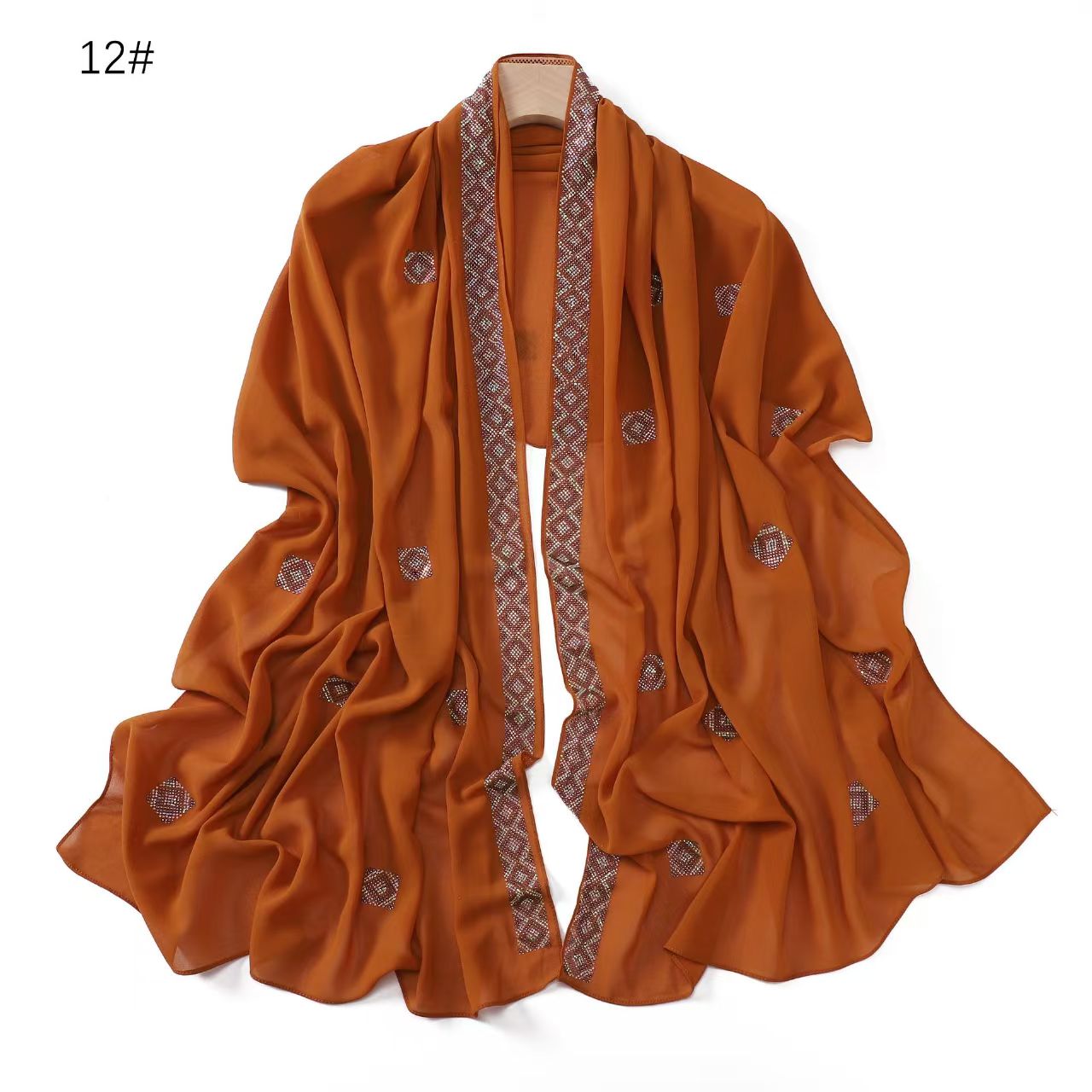 DDDD solid color chiffon long scarf boutique Czech diamond scarf headscarf scarf ladies shawl