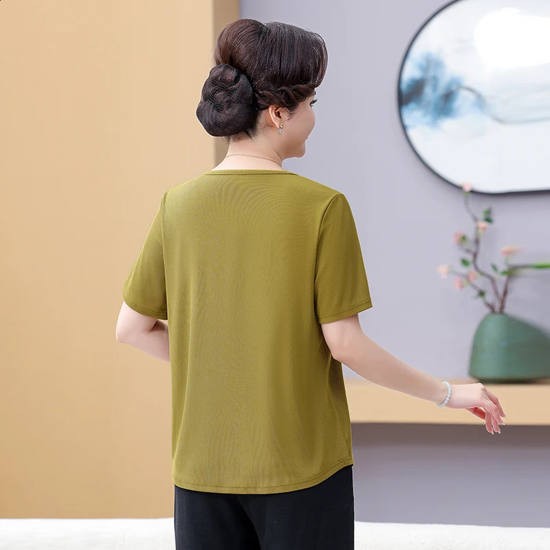 Button Decoration Minimalist TopPants Set Summer 2025 Plus Size Round Neck Straight Tube Short Sleeved Tshirt Commuting Casual 250516Z