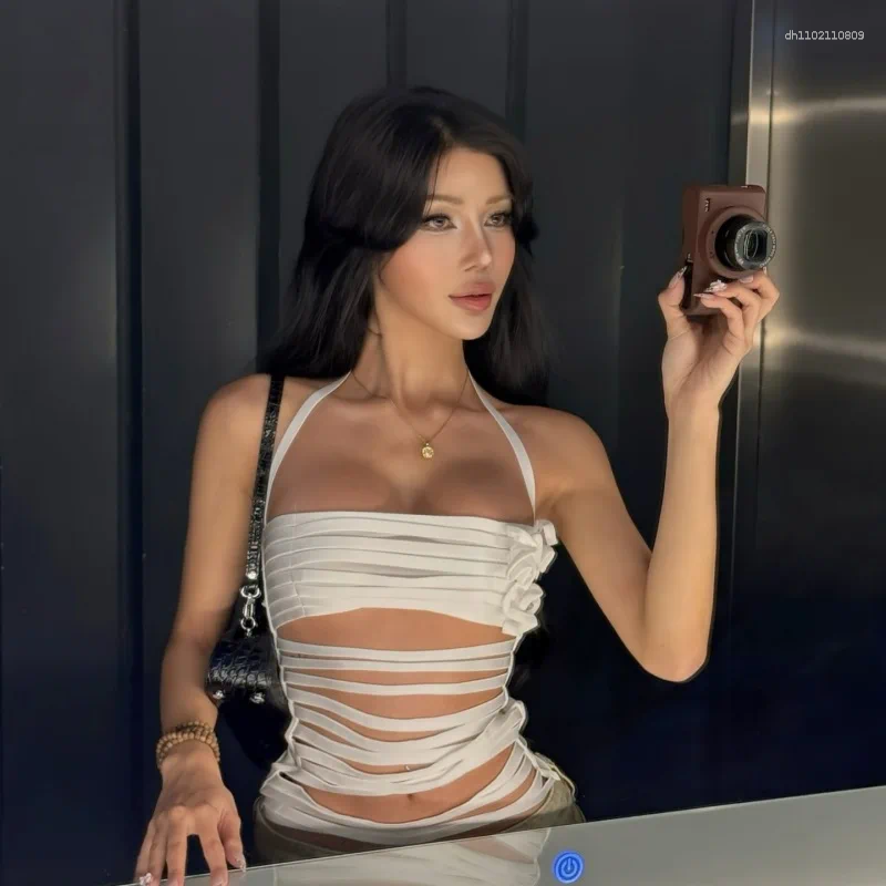 Women's T Shirts Sexy Bandage Halter Tops Summer Fashion Outfits Rave Festival Backless Solid Cropped Top Party Clubwear