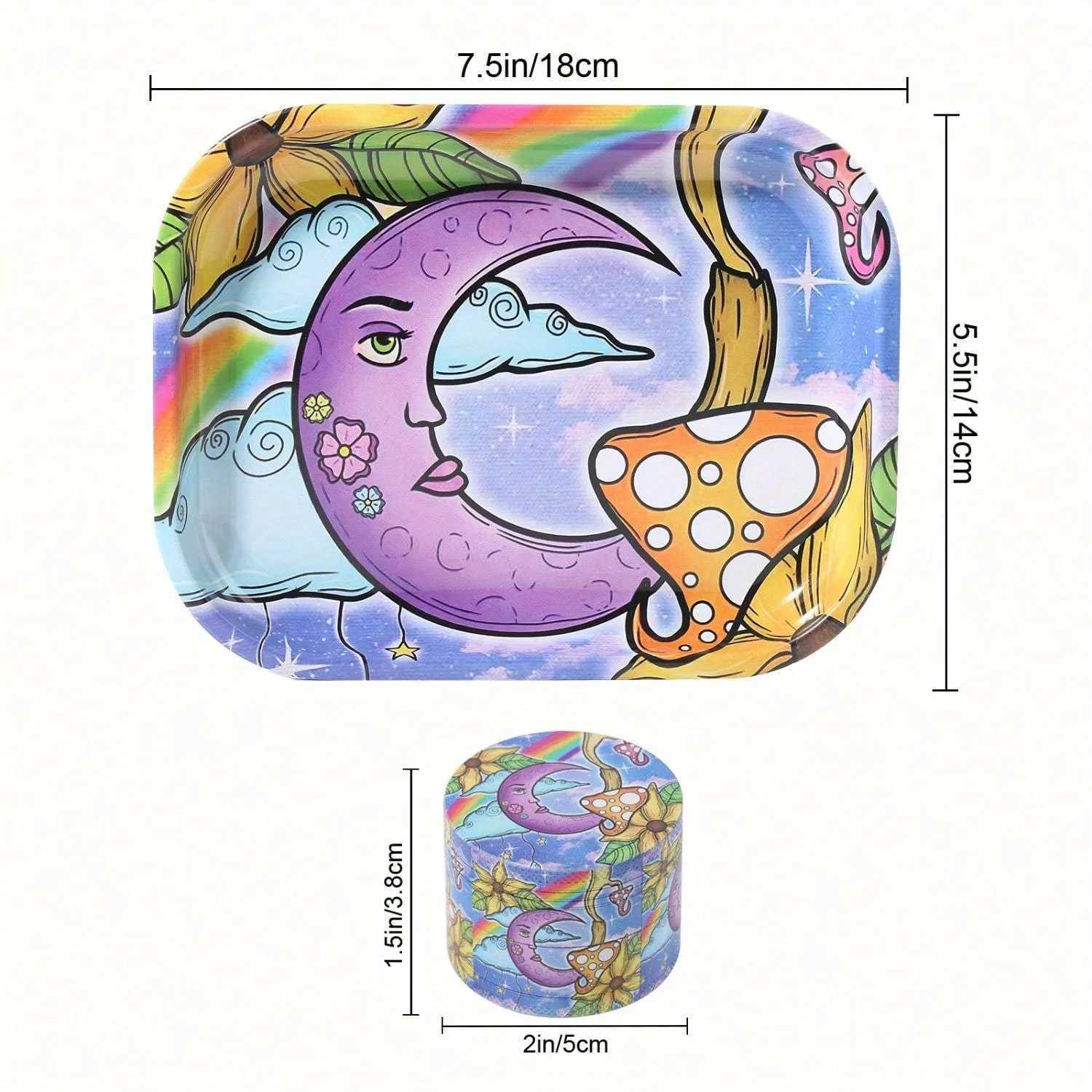 2 Pieces Kitten Bear Floral Mushrooms The Magic World Grinder and Rolling Tray Combo Y250521
