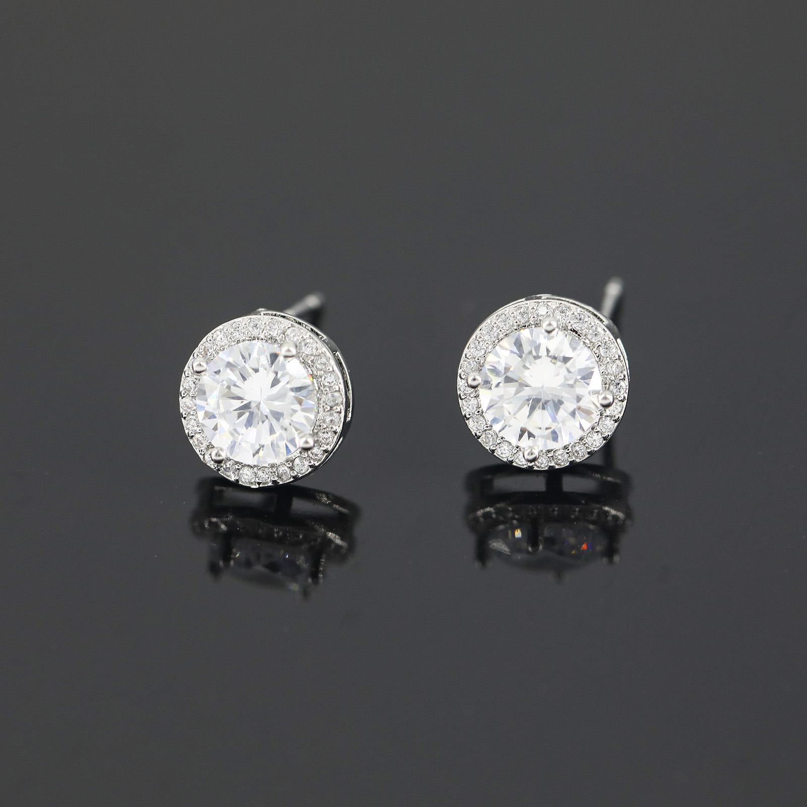 CZ Halo Stud Earring Simulated Diamond Cubic Zirconia Hypoallergenic 925 Silver Post for Women Men (9.5MM Round, White Gold)