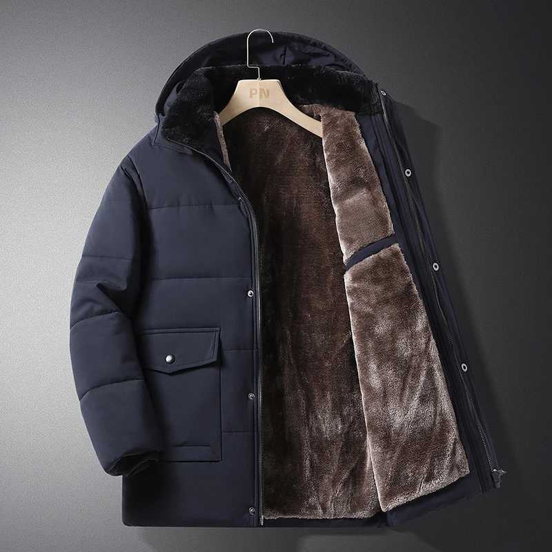 YJKVUR 2024 Winter New Jacket Men Mid-Length Thick Warm Waterproof Hooded Parka Windbreaker Military Fleece Plus Size Coat Z250522