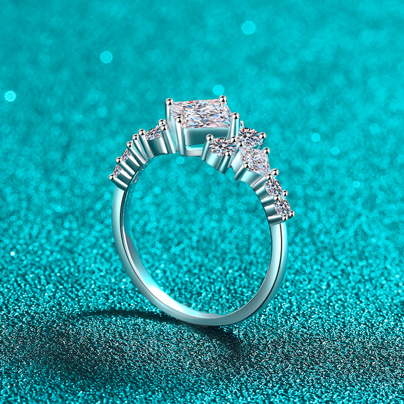 S925 Silver Moissanite Ring with Geometric Square Design - Elegant Luxury Engagement Ring for Women