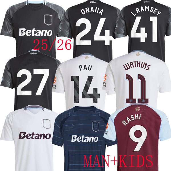24 25 26 RASHFORD ASTON WATKINS VILL A SOCCER jersey BAILEY KAMARA KONSA MAATSEN special OZZY ONANNA TORRES ROGERS football shirts man kids home away sew