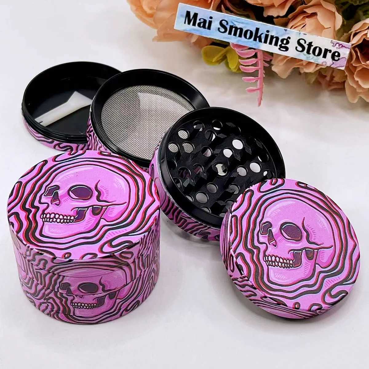 2inch Pink Skull Herb Grinder Metal 4-layer Manual Salt Mortar Spice Mill Pepper Grass Raw Tobacco Grinder Smoke Cigarette Tool Y250521