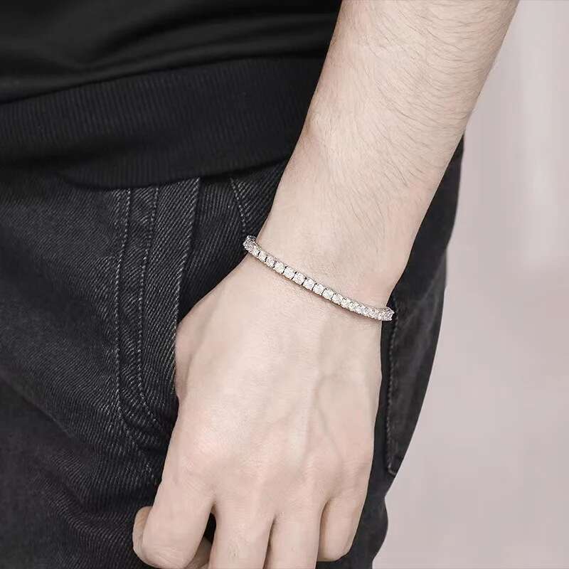 Rock 4mm Moissanite Tennis Bracelets 925 Silver D VVS Round Moissanite Diamond Link Chain Bracelet Plated White Gold Pass Tester