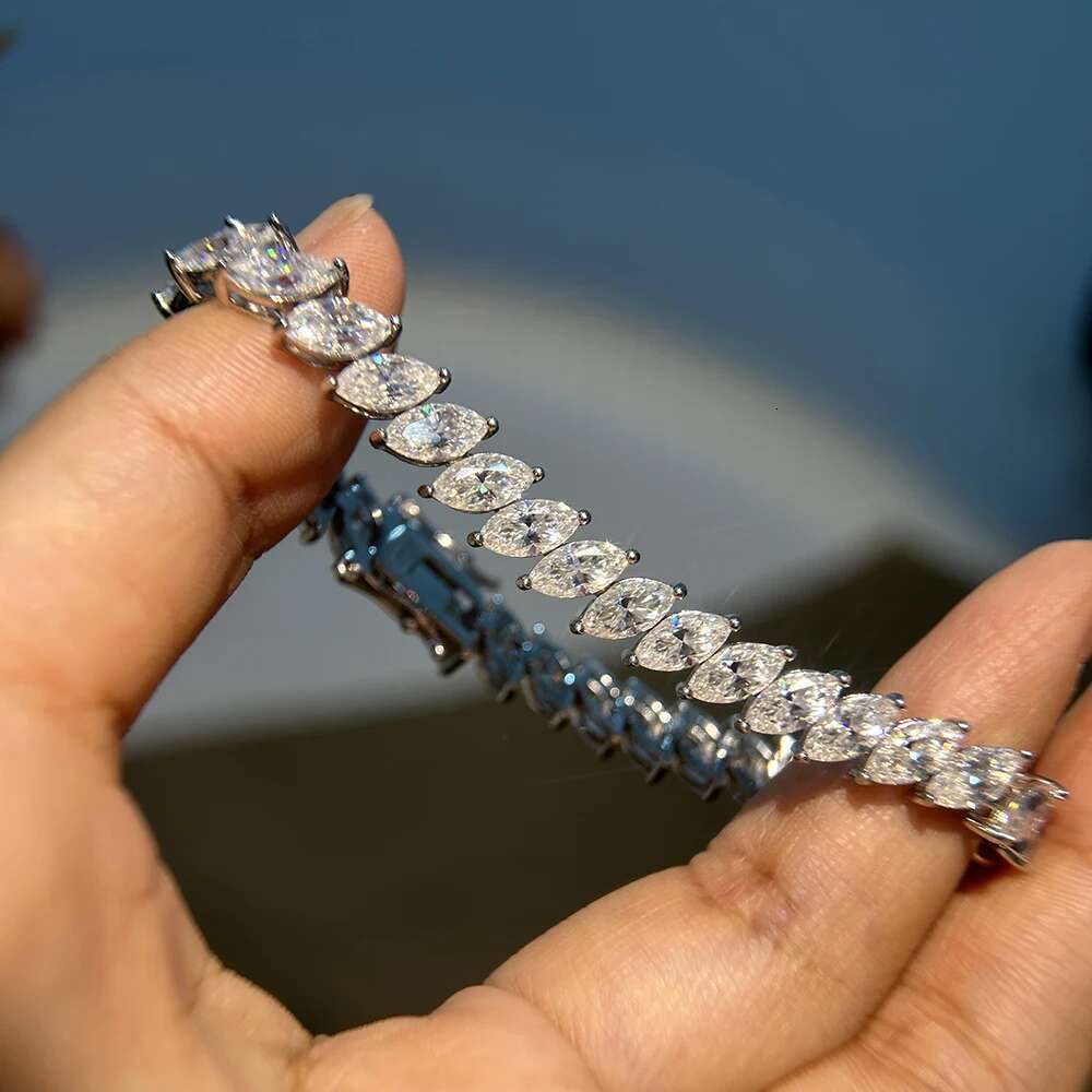 BXINY Luxury Marquise Cut All Moissanite Tennis Bracelet 100% S925 Silver for Women Lab Diamond Hand Chain Gift Jewelry with GRA