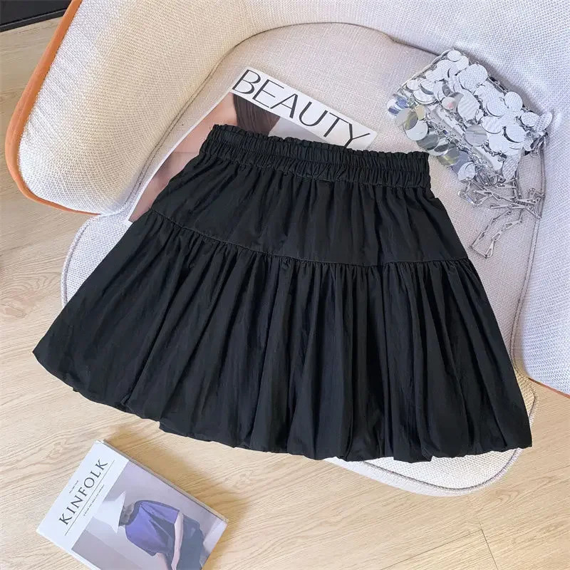 Ballet Style Bowknot A Line Skirt Women Korean Chic Elastic Waist Mini Skirts Woman Summer Pleated Puffy Short Shirt Female 250522
