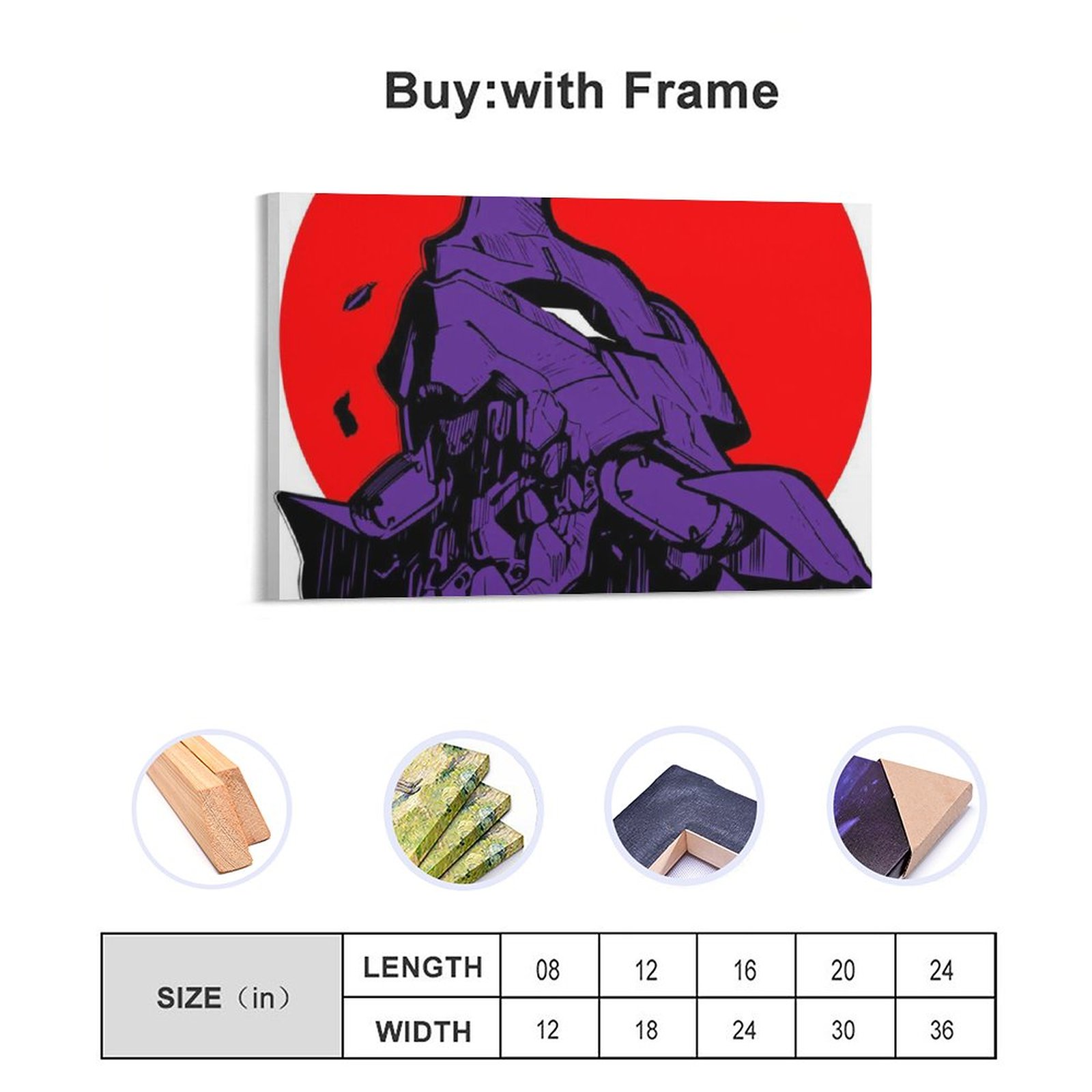 Wall Art Hanging Picture-Rectangle Anime Eva 01 Robot Frame-style Canvas Prints Wall Painting Wall Art Decor Print Picture Paintings for Living Room G
