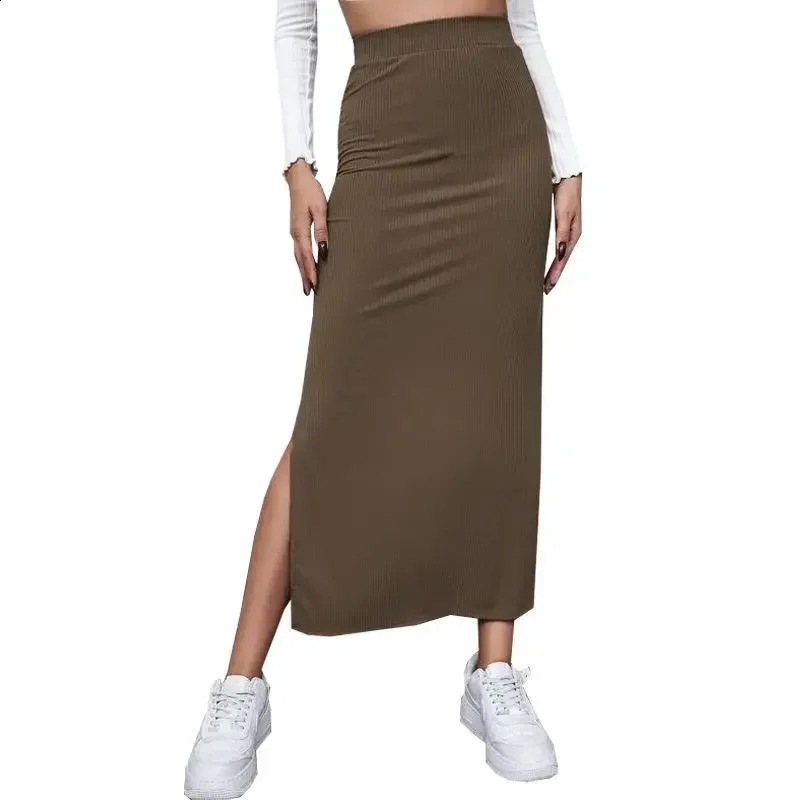 Pure Color Wrap around Long Split Midiskirt for Women Autumn Style CrossBorder Fashion Polyester Fiber Bodycon Skirt 250513Z