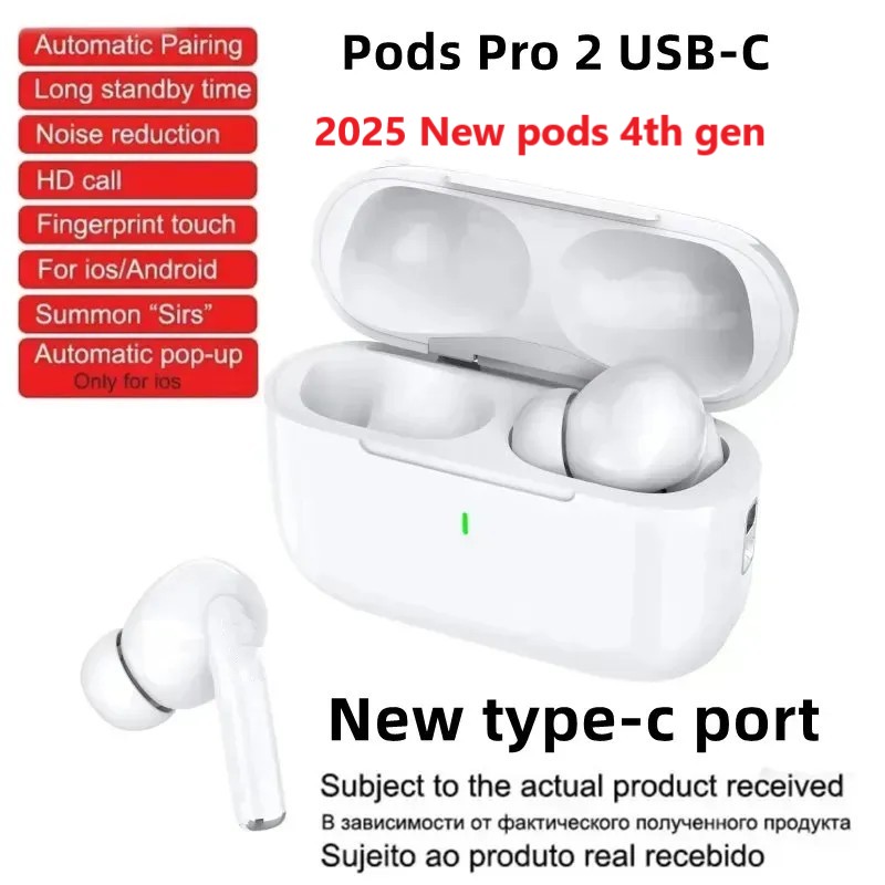 2025 New 4th Gen Pods Pro 2 With ANC TWS Wireless Bluetooth Translation Earphones Pods Pro6 Earbuds Earphone Handfree Headset harging