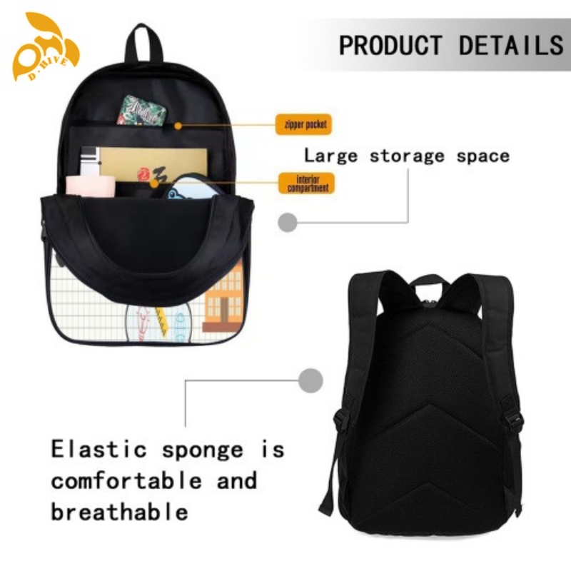 Free delivery. Top fashion designers customize lightweight high-quality white black double-layer schoolbags and meal bag sets.