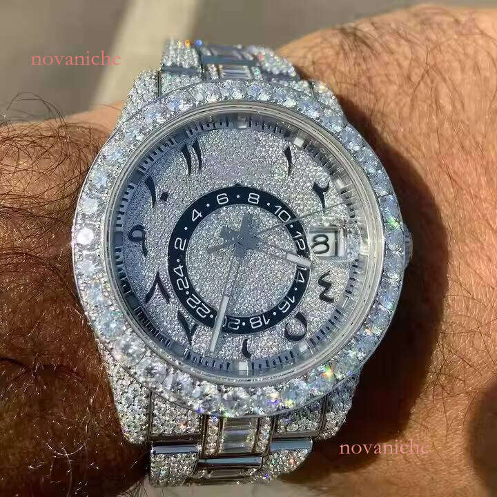 Arabian dial luxury VVS watch unisex Hip Hop full chilled glass window test