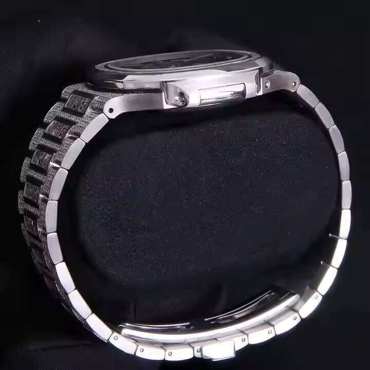 Classic black baguette cut and set rose gold watch, handcrafted shiny watch waterproof glass