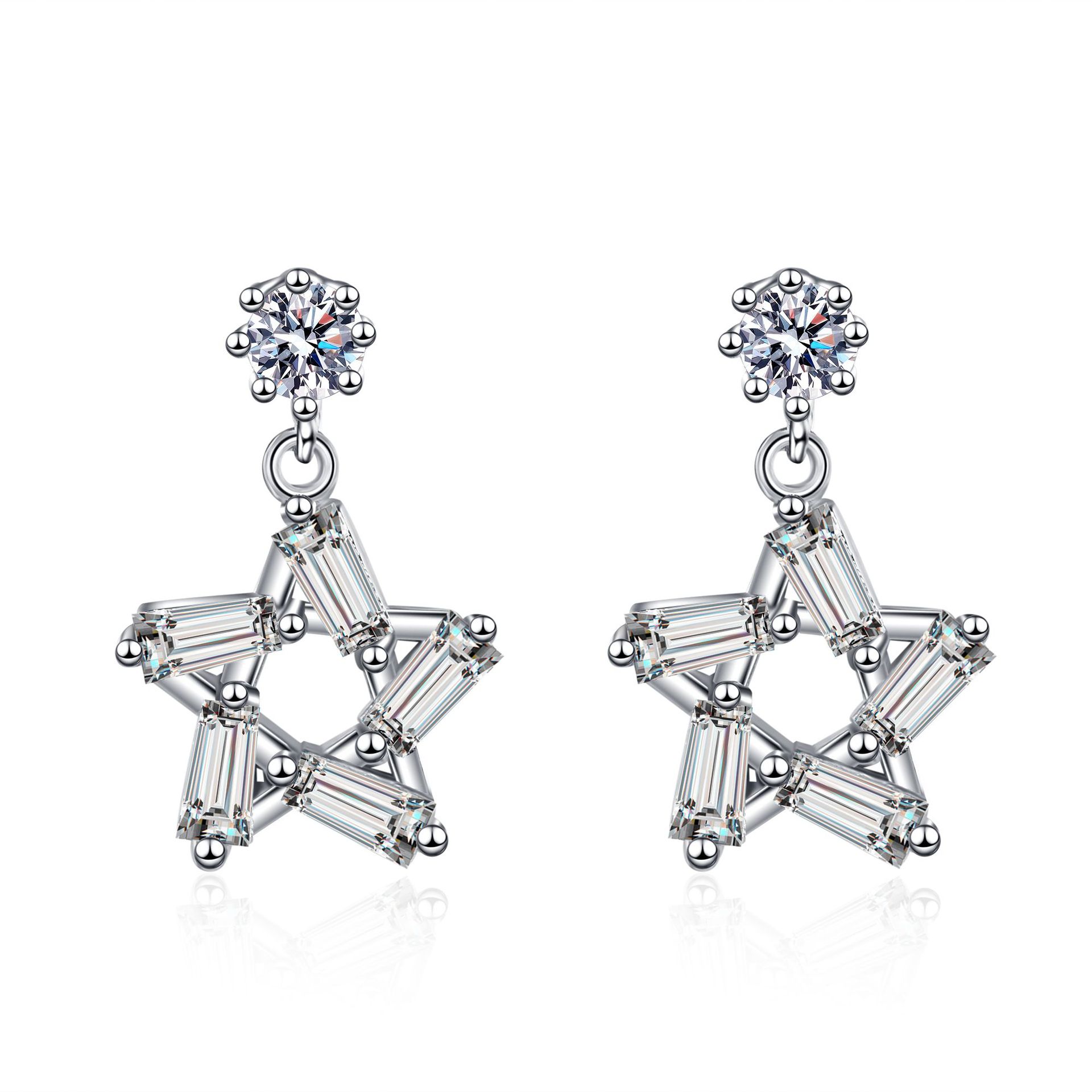 925 Sterling Silver Moissanite Geometric Star Earrings for Women, Elegant and Sparkling, Perfect for Daily Wear or Special Occasions.