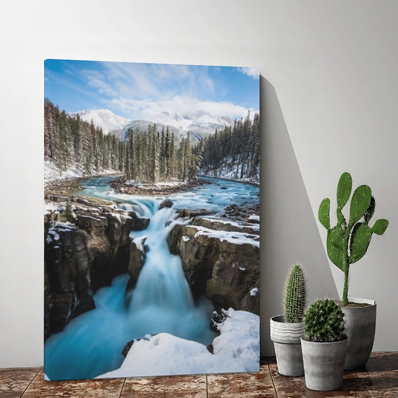 PHome Decor Luxury ainting Snowy Falls Forest Landscape Frame-style Canvas Prints Wall Painting Wall Art Decor Print Paintings for Living Room Gift Fo