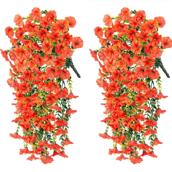 Room Decor UV-proof Artificial Morning Glory and Eucalyptus Hanging Decoration Suitable for Home Garden Wedding Flowers