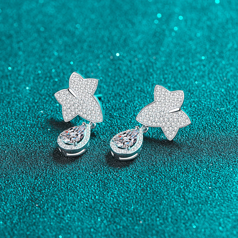 Chic Women's Gemstone Accented Pt950-Gilded Silvery Ear Adornments Featuring Natural Looking Simulated Diamonds
