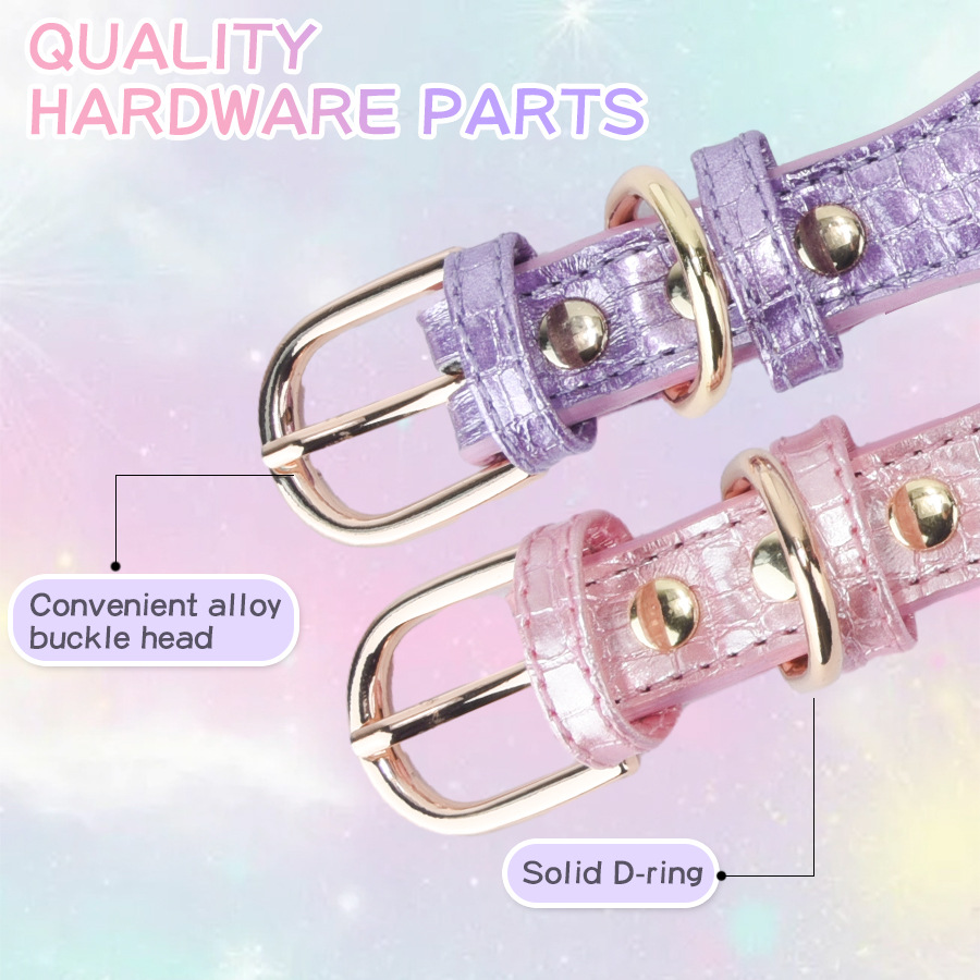 Luxury Unique Material Sparkle PU Leather Dog Collar, Adjustable Puppy Cat Collar with Rhinestone Heart Decoration for Small Medium Dogs S B118