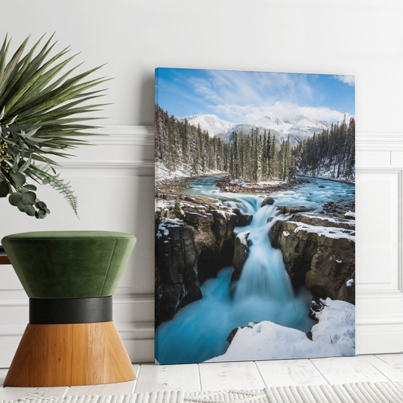 PHome Decor Luxury ainting Snowy Falls Forest Landscape Frame-style Canvas Prints Wall Painting Wall Art Decor Print Paintings for Living Room Gift Fo