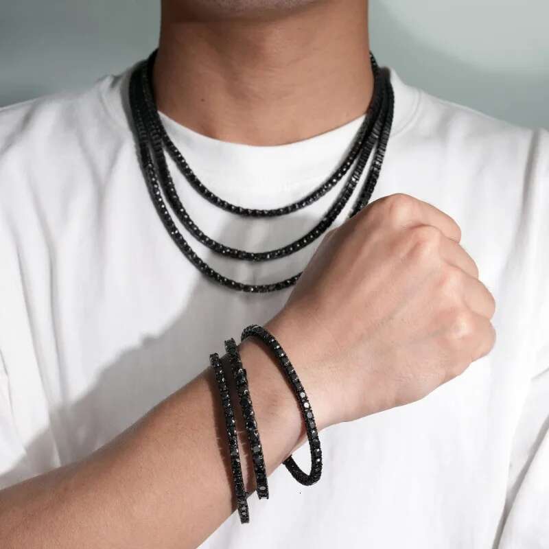 4-5mm Black VVS1 Moissanite Tennis Bracelet 316L Stainless Steel Hiphop Men Jewelry Link Chain Bracelets Pass Tester with Gra