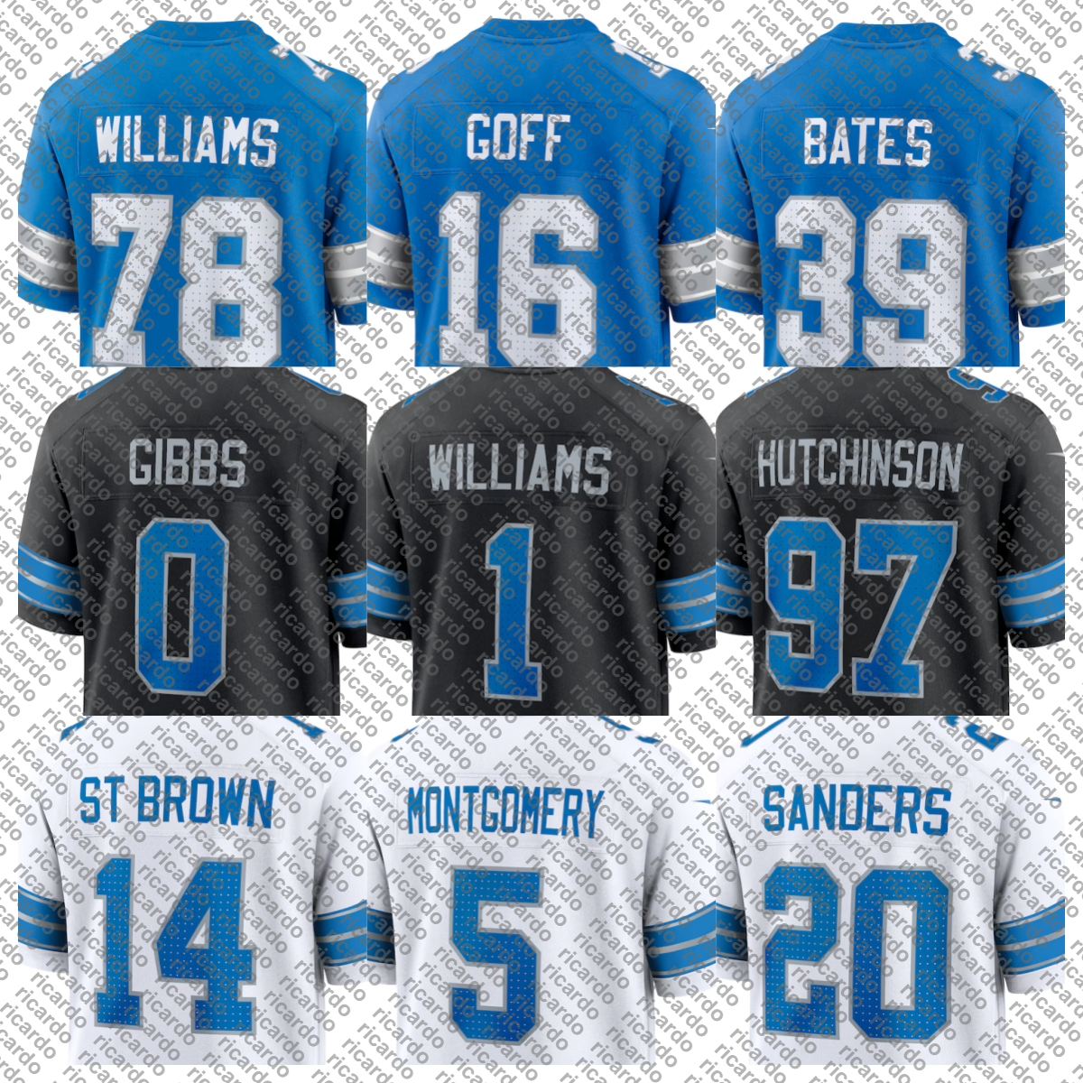 Jared Goff Jersey Football Jahmyr Gibbs Amon-Ra St. Brown Tyleik Williams Jameson Williams Tim Patrick Jack Campbell Brian Branch Kalif Raymond Frank Ragnow Women Men