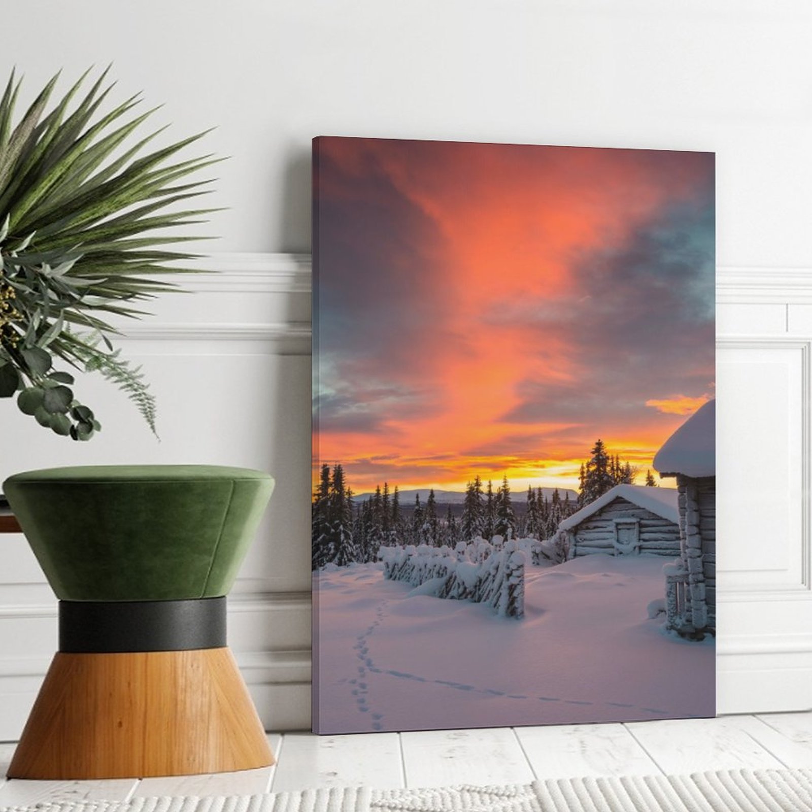 Home Decor Luxury Painting Sunrise Red Sky at Morning Natural Landscape Frame-style Canvas Prints Wall Painting Wall Art Decor Print Paintings for Liv