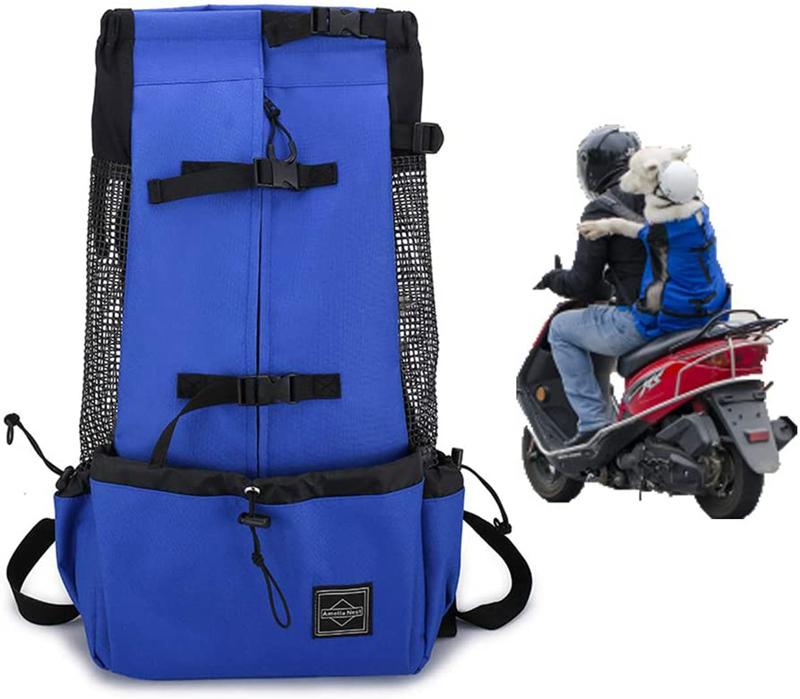 Dog Carrier Adjustable Pet Dogs Backpack for Small Medium Large Doggy Puppy Handbag Extra Pockets, Bike Hiking Motorcycle Convenient for Travel Blue X