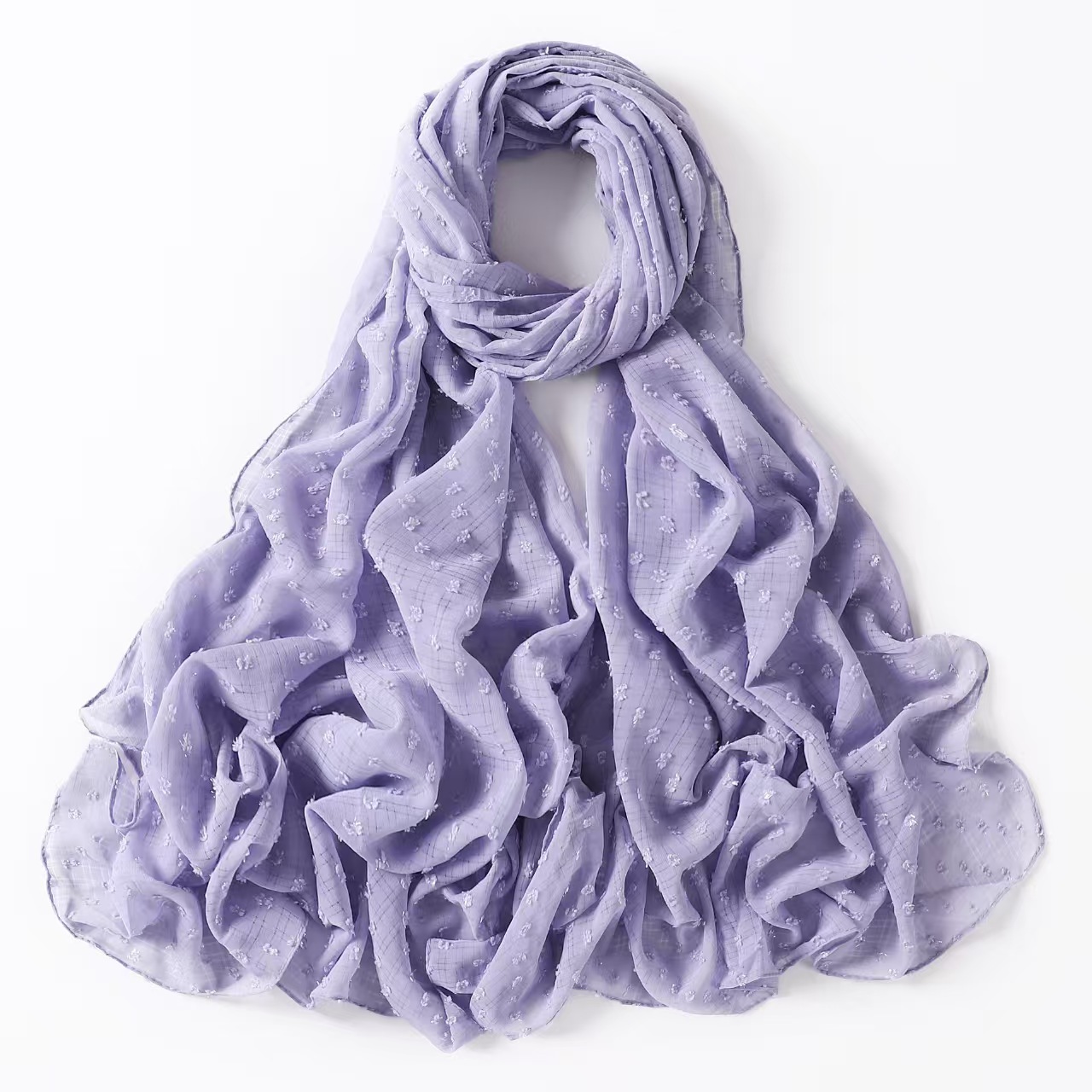 T770 solid color silver jacquard wool ball plaid pearl chiffon long scarf monochrome scarf