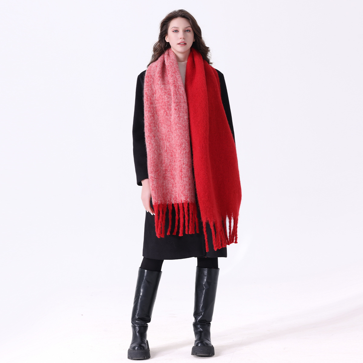 K796 Tonglu factory imitation cashmere scarf female ins winter thickened solid color mohair new tassel scarf