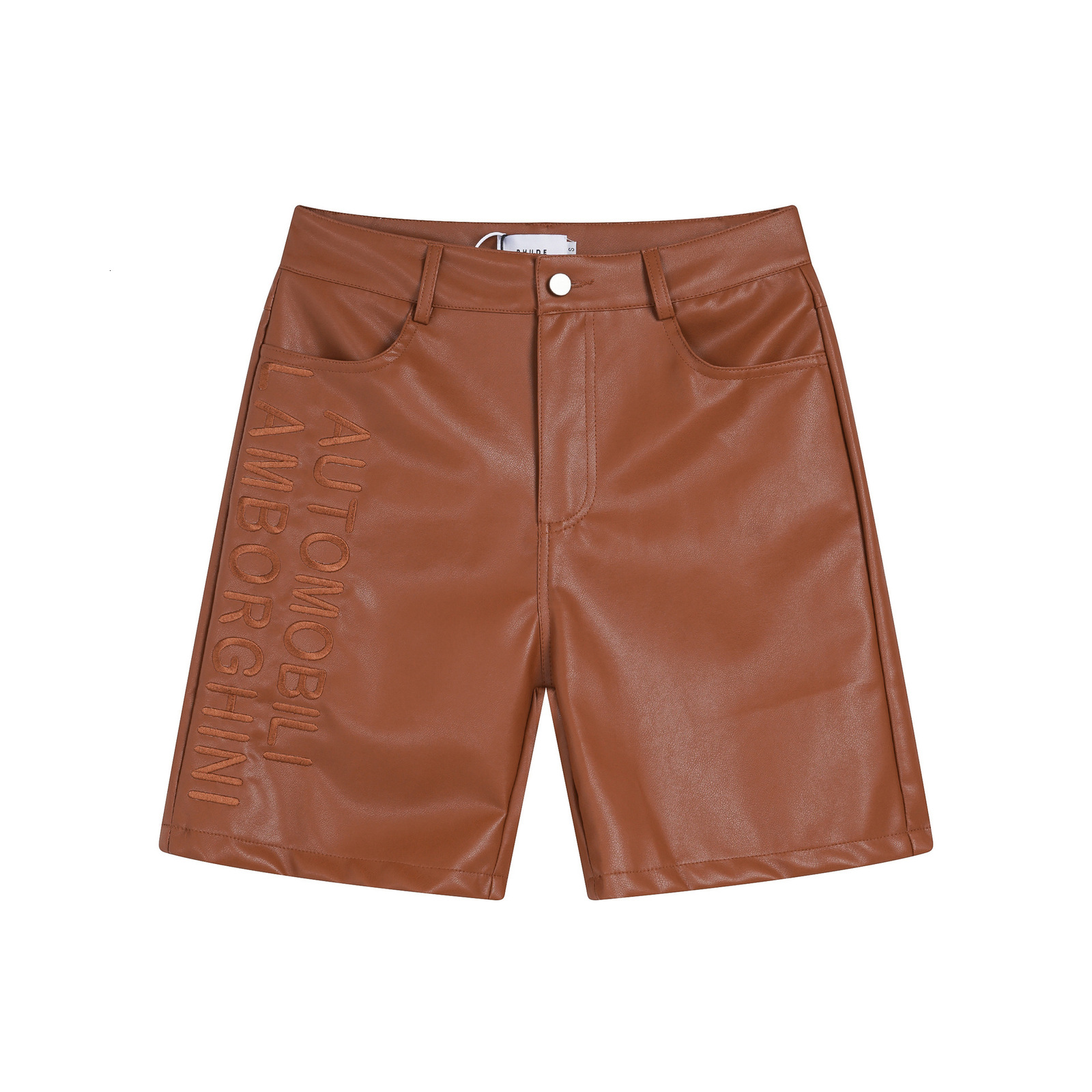 2025 Mens Solid Color Pu Leather Work Shorts Harajuku Simple Fashion Retro Niche Leisure Trend Loose Hip-Hop Mens Bottoms 250325