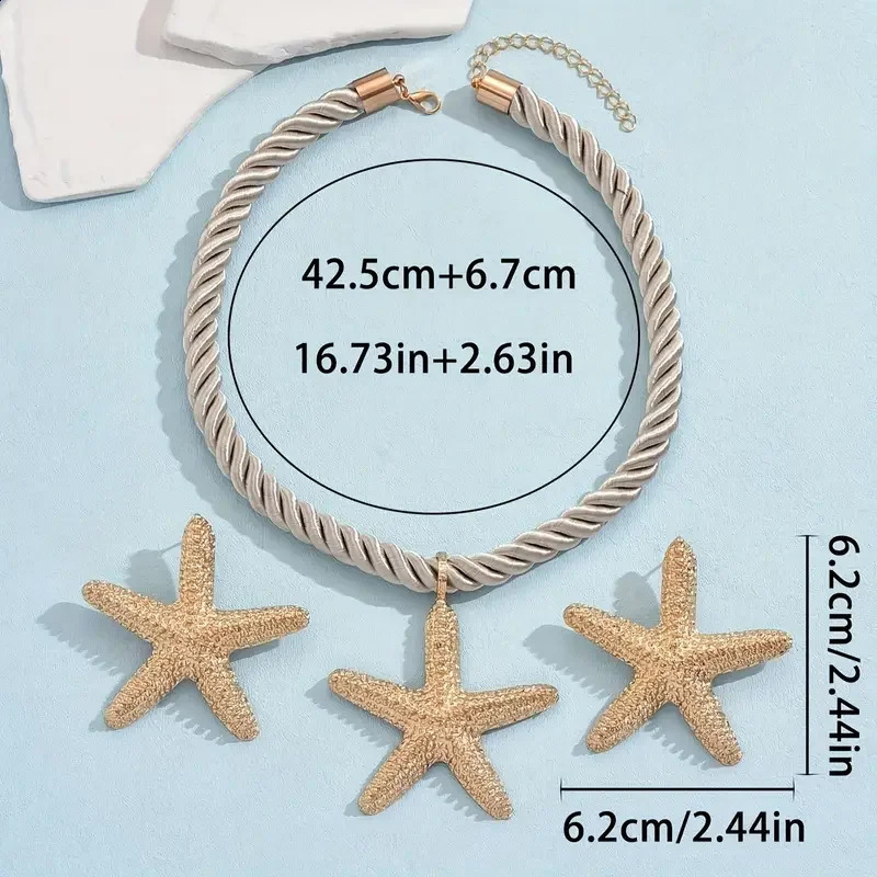 3Pc Summer Ocean Jewelry Set for WomenStarfish Shell Heart Necklace EarringsBeach Vacation Party GiftDainty Adjustable Chain 250519