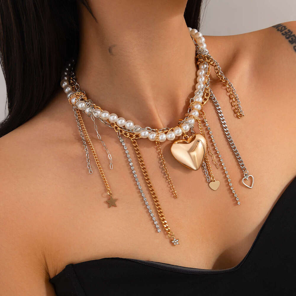 New Temperament Versatile Multi Option Jewelry Apathetic Style Heart Pearl Pendant Necklaces with Personalized Tassel Alloy Chains
