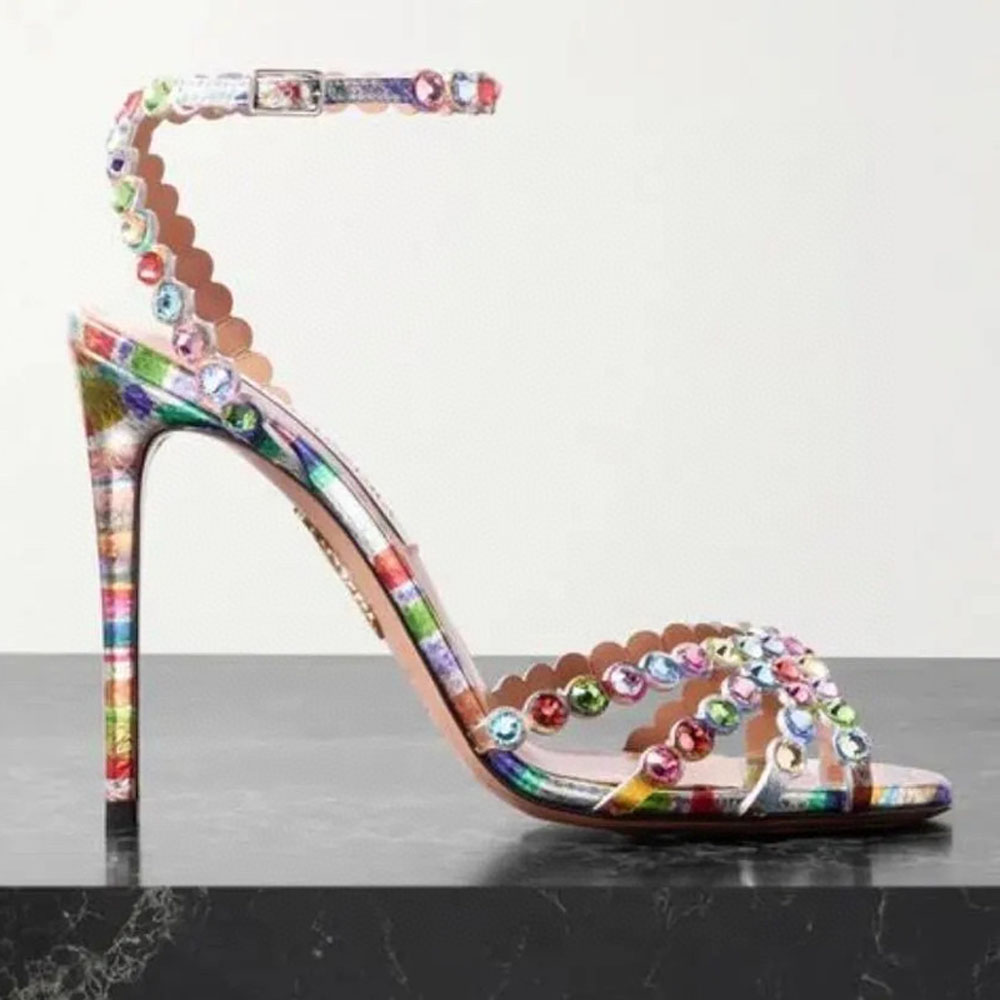 Top quality rhinestone Stiletto heel sandals clear PVC high heels crystal Ankle strap open toes High heels womens Luxury designer fashion Style heeled shoes 34-43