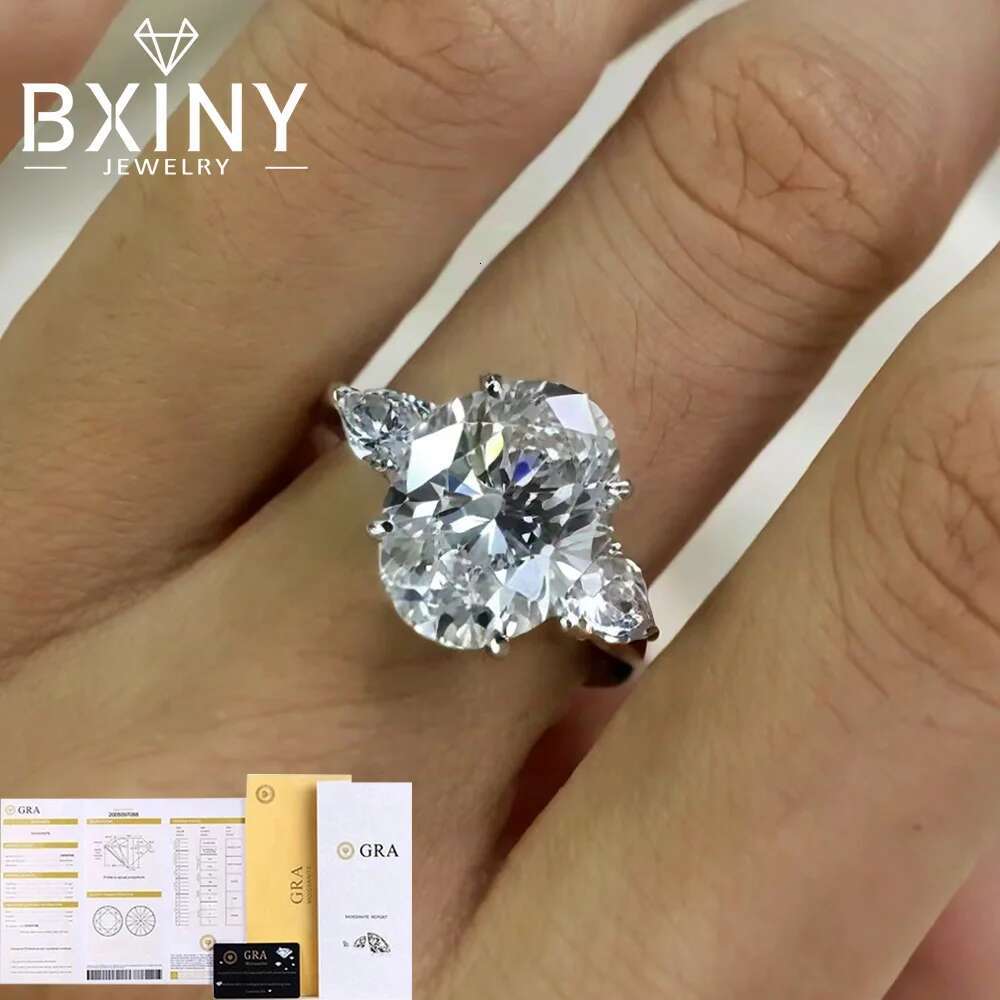 BXINY 5CT Oval Cut Moissanite Ring S925 Silver D Color Lab Diamond For Women Three Stone Wedding Band Fine Jewelry GRA Certified
