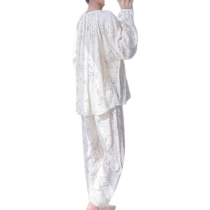 X179-New spring and summer women's cotton yarn Japanese pajamas double-layer gauze breathable casual home clothes suit nine points