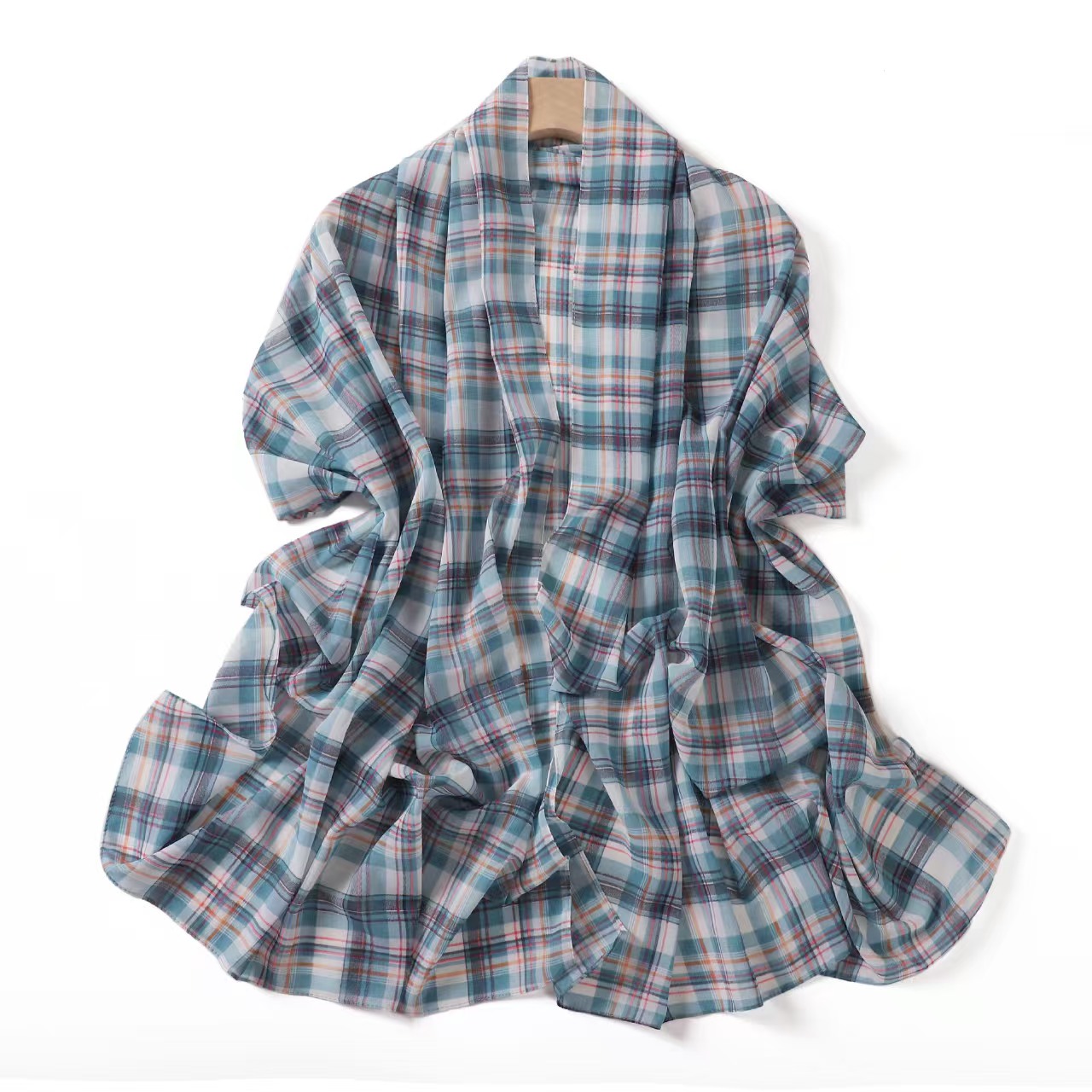 T775 spring and summer retro plaid print scarf plaid chiffon long scarf gauze scarf headscarf beach scarf silk scarf shawl female