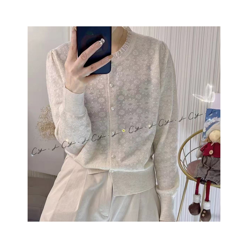 Lace lace round neck jacquard fashion knit sweater women loose thin sweater