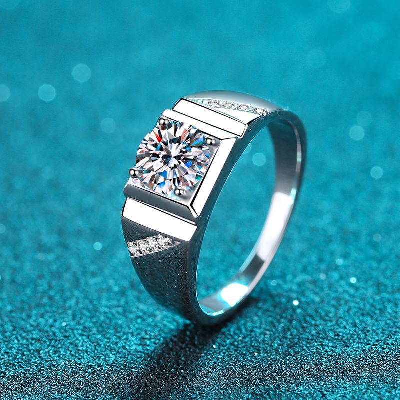 925 Sterling Silver Men's Ring with 1ct Moissanite Diamond, Elegant Design for Engagement or Special Occasions